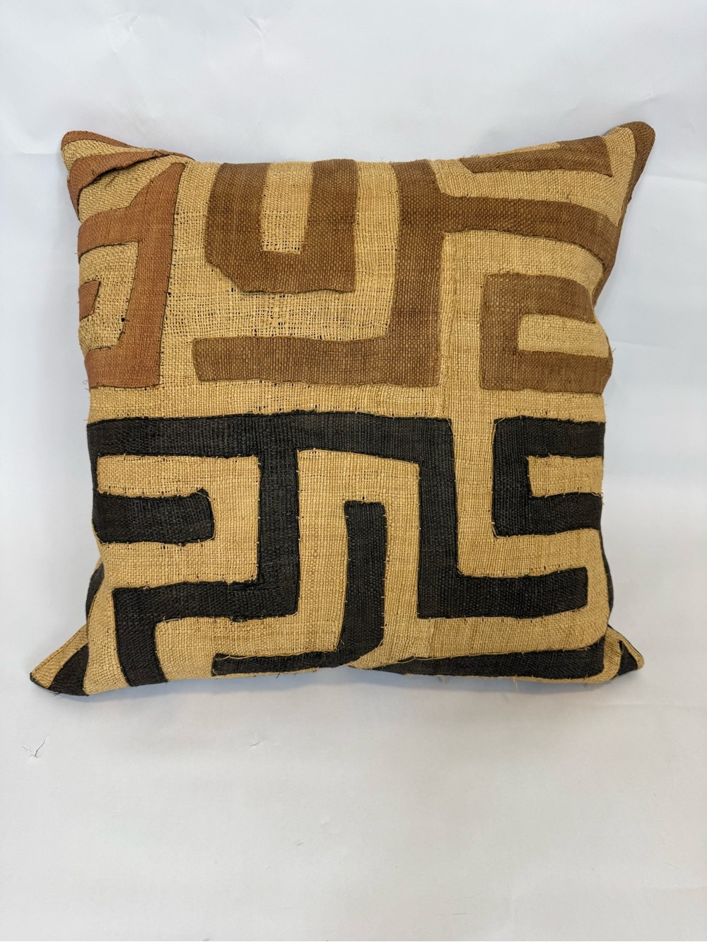 Kuba Clothe African Mud-cloth Raffia Throw Pillow Down Filled Geometric Browns
